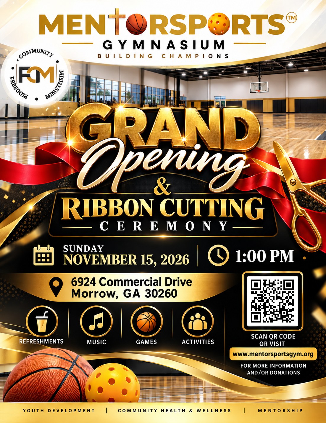 Grand Opening and Ribbon Cutting Ceremony flyer, Sunday November 15, 2026 at 1:00 PM